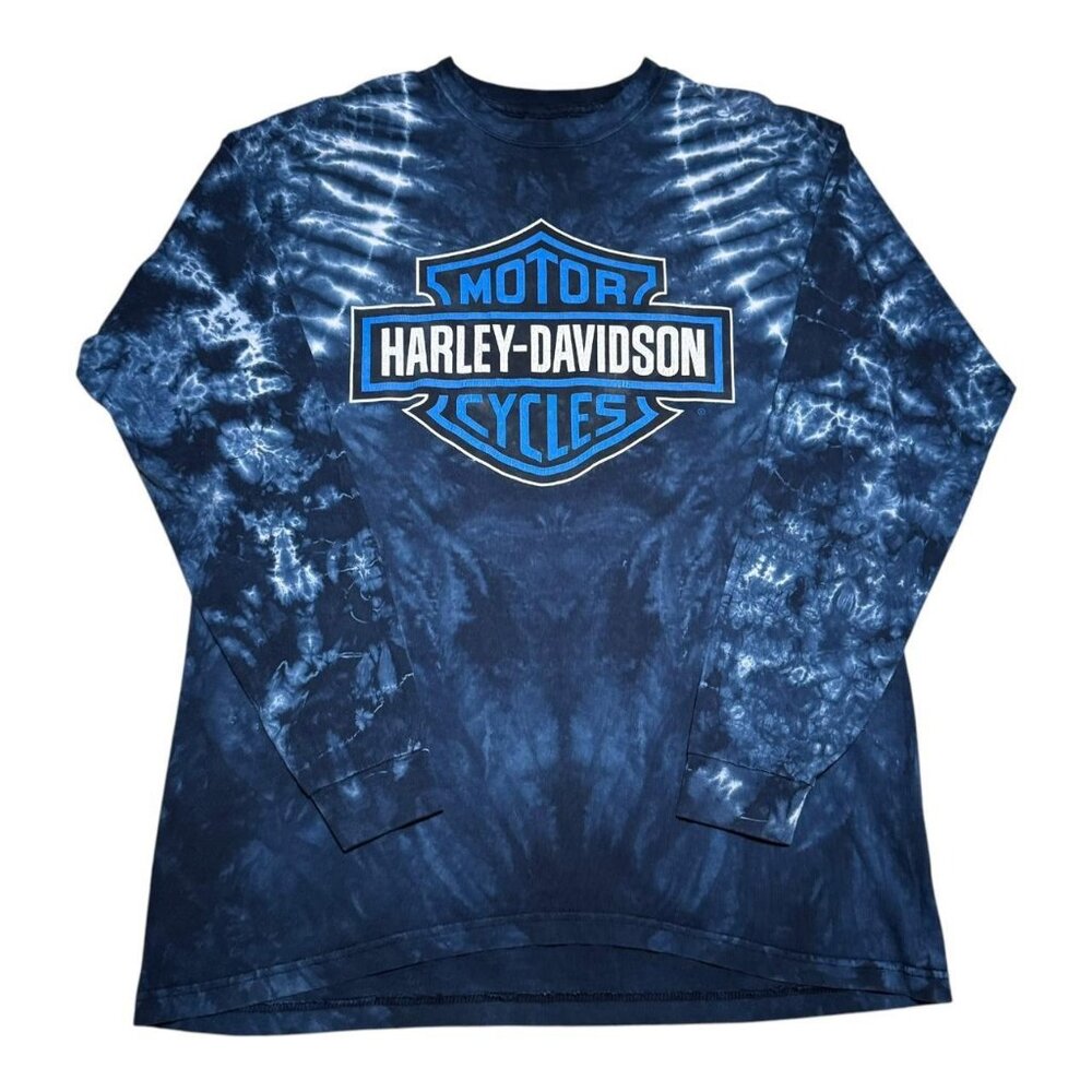 Vintage 2001 Harley Davidson Tye Dye Blue Long‎ Sleeve Shirt Adult Medium